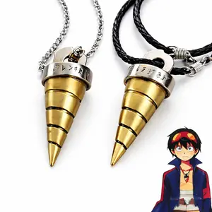 Tengen Toppa Gurren Lagann Simon Necklace Cosplay Accessory Prop Gold Spike Pendant for Anime Fans