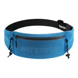 WATERFLY Running Belt Waist Pack: Breathable 3 Pocket Fanny Bag for Men Women Workout Exercise Fitness Phone Holder Fits All Phones - Runner Marathon Jogging Race Belt with Bib Clip