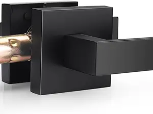 Probrico Interior Passage Lever Matte Black, Keyless Hall and Closet Door Handle Heavy Duty Indoor Hardware with Square Panel, Left or Right Handing