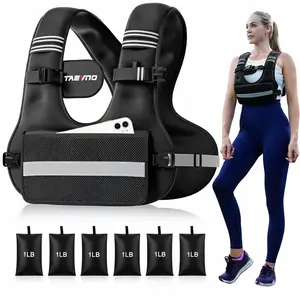 Taevno Weighted Vest,Adjustable 6-12lbs Adjustable Workout Weighted Vest,Detachable Phone Pouch,6 Ironsand Weights,Suitable for Women, Men,Reflective Stripes,Walking, Running, Strength Training,Rucking