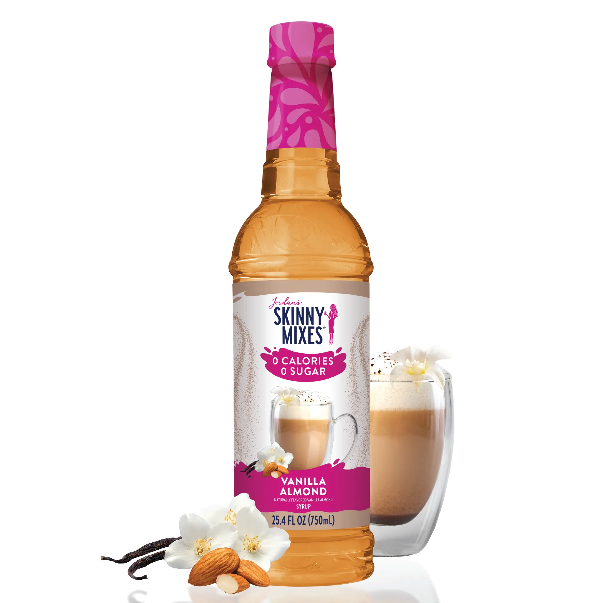Jordan’s Skinny Mixes Sugar Free Vanilla Almond Coffee Syrup, 0 Calories, for Lattes, Cold Brew, Protein Coffee, & More! 25.4 fl oz