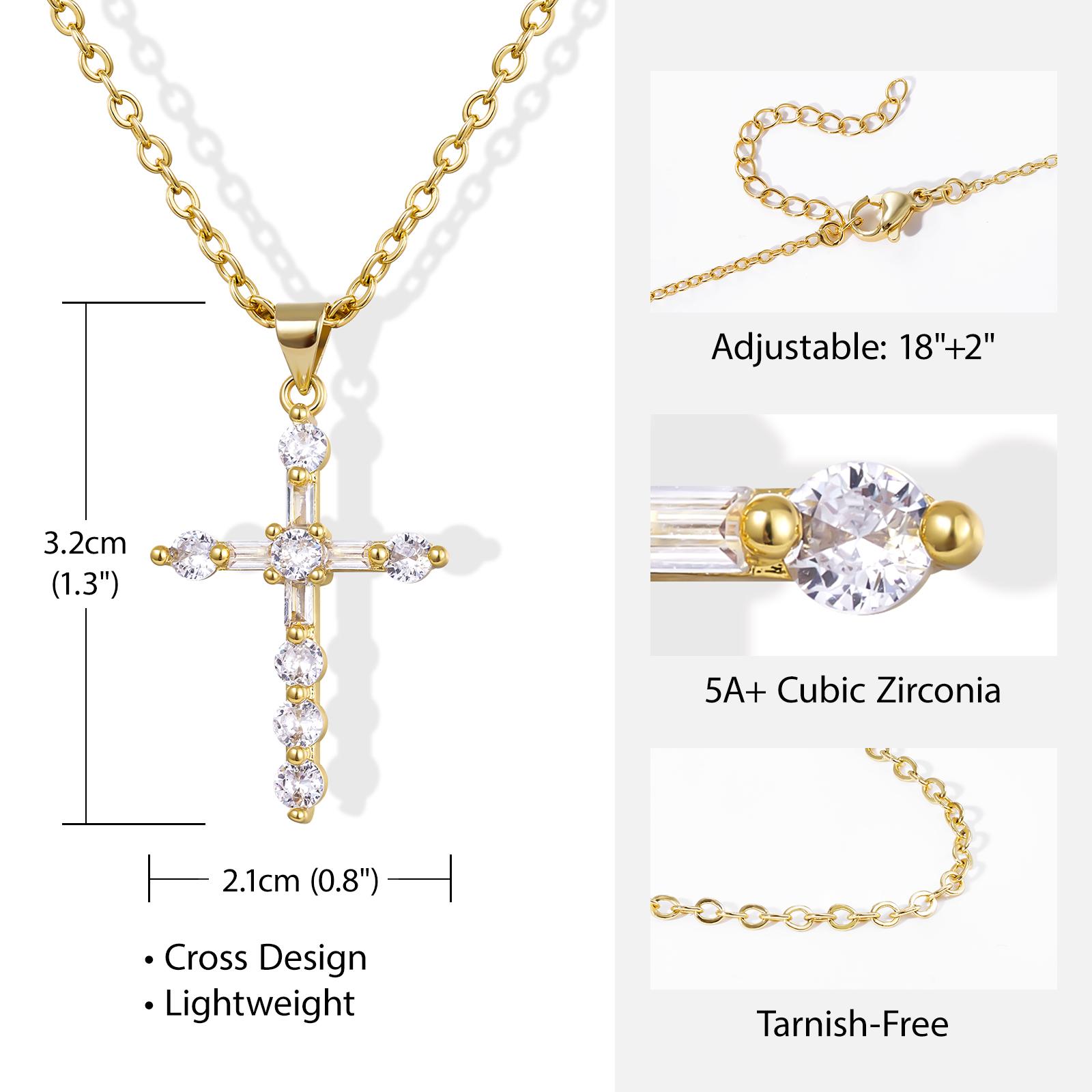 KISSYAN Cross Necklace for Women, 14K Gold Plated Cubic Zirconia Faith Pendant Dainty Religious Jewelry Gifts