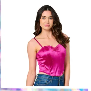 Strut & Bolt- WOMEN'S FUCHSIA SLEEVELESS V-NECK SATIN TANK TOP