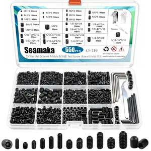 550 Pcs 12.9 Alloy Steel Set Screws Metric&SAE Assortment Kit Black Grub Screws for Bathroom Fixtures Door Handles 25 Size (M3-M8, 1/8"-40 to 5/16"-18)