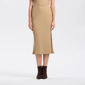 Women's Textured Knit Bodycon Skirt - A New Day Beige L