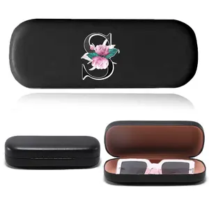 Student PU Glasses Case | Floral Pattern Initial Name (26 Letters) | Hard Shell Eyeglasses Protector | Stress-Resistant for School, Dorms & Sunglasses | Back to School Essential | Portable Sunglasses Organizer