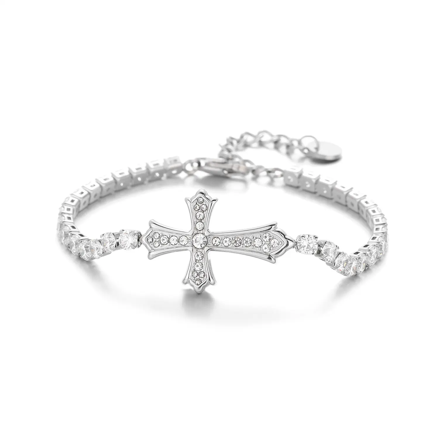 High-end feeling full diamond cross zircon titanium steel bracelet men's and women's versatile bracelet