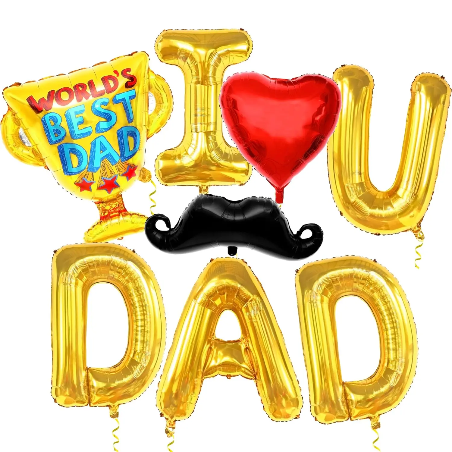 I Love U Dad Balloons - Giant 32 InchPack Of 8 | Gold Happy Fathers Day Balloons With MustachTrophy Balloons | Happy Fathers Day Decorations For Party | Fathers Day Balloon Garland