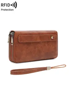 Women's retro RFID shielded long wallet, multifunctional handbag (double compartment design), multiple card slots, large capacity wallet, fashionable daily use women's wallet, suitable for travel, birthdays, Valentine's Day perfect gifts