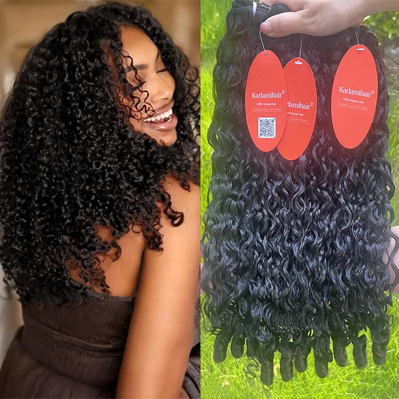 Karlami Burmese Curly Human Hair Bundles with Twist Out Ends Unprocessed Brazilian Virgin Hair Spiral Curls Human Hair Quick Weave Extensions Natural Black