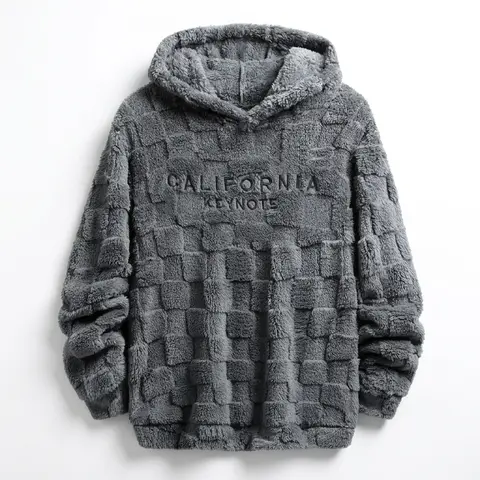 Men's California Embroidered Fleece Hoodie, Male Clothing, Textured Drop Shoulder Crewneck, Soft Warm Thermal Long Sleeve Pullover, Quick On/Off Design, Streetwear Unisex Menswear, Mens Gifts