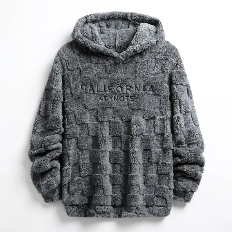 Men's California Embroidered Fleece Hoodie, Male Clothing, Textured Drop Shoulder Crewneck, Soft Warm Thermal Long Sleeve Pullover, Quick On/Off Design, Streetwear Unisex Menswear, Mens Gifts