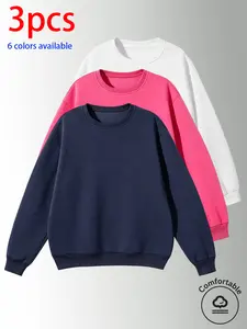 3-pack men’s sweatshirts, men’s casual tops. Loose drop-shoulder long-sleeve pullover sweatshirt with a crew neck—flattering, slimming, and versatile. Available in multiple colors; simple solid-color design that’s versatile—suitable for home, commuting, s