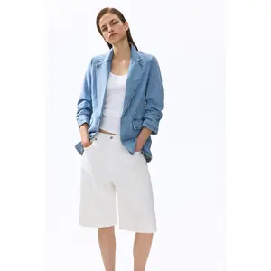 H&M Gathered-sleeve denim blazer