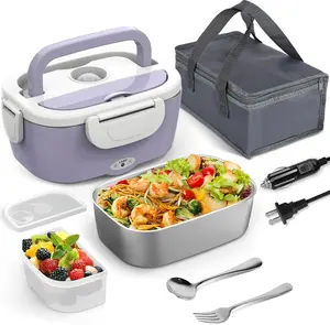 Purple Electric Lunch Box  Heater, 60W-80W Heated Lunch Box for Woman, 12V 24V 110V Portable  Warmer Lunchbox for   Work with Removable 304 SS Container, Christmas
