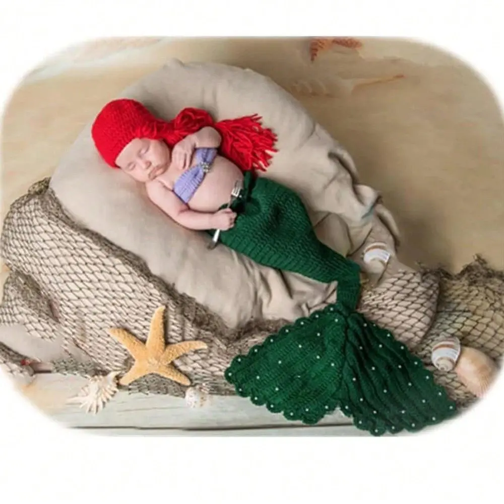 Newborn Baby Handmade Mermaid Set, Infant Photography Prop, Cute Knitted Costume for Photoshoots, Soft and Comfortable, Tail Costume, Costume Use