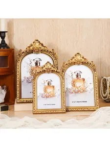 1PC European Vintage Gold Lace Arch Decorative Photo Frame with Random Inner Paper for Wedding Photography Display Home Decoration