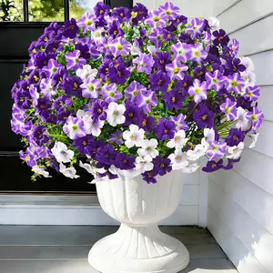 Artificial Flowers for Outdoors, 10 Bundles Artificial Petunias Fake Flowers for Outside, UV Resistant Silk Flowers for Decorations, Outdoor Faux Flowers Plants for Garden Porch, Artificial Flower Bouquet, Home Decoration Bouquet