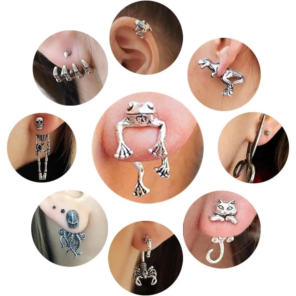 9 Pairs Gothic Skeleton Octopus Frog  Earrings for Women Men  Dangle Earrings Scary Funny Statement Costumes  Human Skull Funny