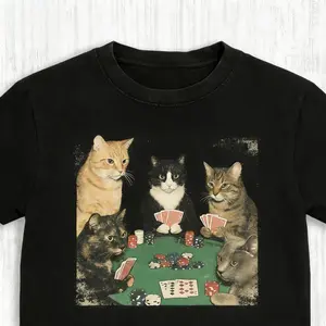 Funny Animal Vintage Graphic Tee, Royal Flush Felines T-Shirt, Cat Shirt, Gifts For Friends, Unisex Meme Cringe Funny Shirt, Menswear Womenswear Streetwear