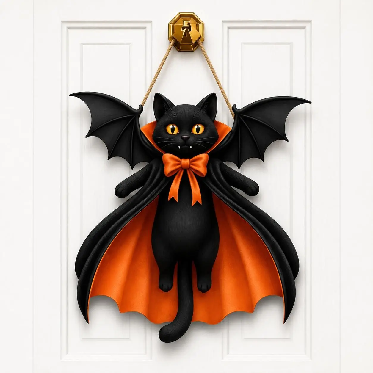 Black Cat Vampire Halloween Wreath, Gothic Bat Cat Door Hanger, Witchy Front Door Sign, Spooky Halloween Decor