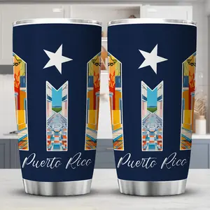 1 Piece 20oz Puerto Rico Street Art Water Bottle - Double Wall Vacuum Insulated Stainless Steel Leak-Proof Lid, Suitable for Hot/Cold Drinks - Gym, Travel, Office, Outdoor Use - Puerto Rican Cultural Gift with San Juan Design (Navy Blue/Orange/Yellow/Pink
