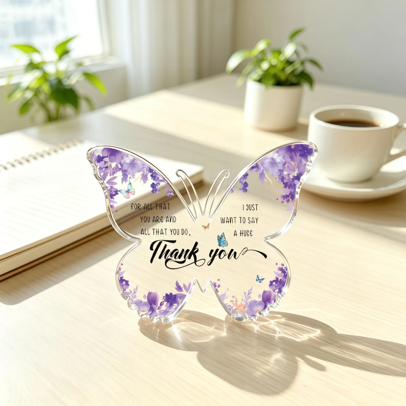 Purple Floral Butterfly Acrylic Plaque Thank You Gifts, Appreciation Quote Tabletop Decor, Gratitude Keepsake Present for Birthday Christmas Thankgiving
