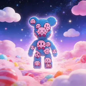 Blue Star Dream Bear 2558pcs 3D Puzzle Building Block Decor, Bookshelf Home Office Cabinet Decoration, Party Living Room TV Stand Display