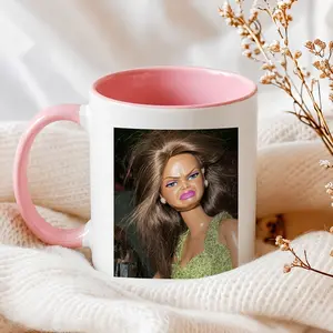 Stylish Ceramic Coffee Mug - Funny Disgusted Doll Face Meme Sarcastic Cup for Beverages and Drinks