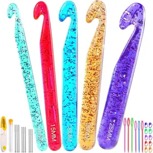 Large Crochet Hooks, 5 Large Crochet Set, 12mm-25mm Crochet Hooks, Huge Crochet Hooks, Colorful Transparent Crystal Large Crochet Hook for Crocheting Yarn, Chunky Yarn, DIY Crafts