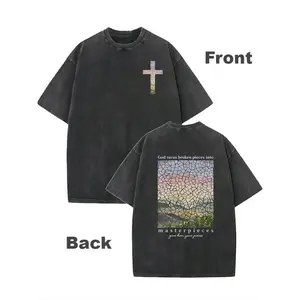 Men's Acid Wash Vintage Streetwear T-Shirt, "God Turns Broken Pieces Into Masterpieces" Print, Oversized Drop Shoulder Baggy Tee, Perfect for Spring Summer Casual & Hip Hop Style