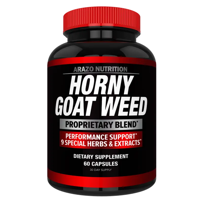 Arazo Nutrition Horny Goat Weed Proprietary Blend 1000mg Fast Acting Powerful 9 Herbs Tongkat Ali Saw Palmetto L Arginine 60 Capsules
