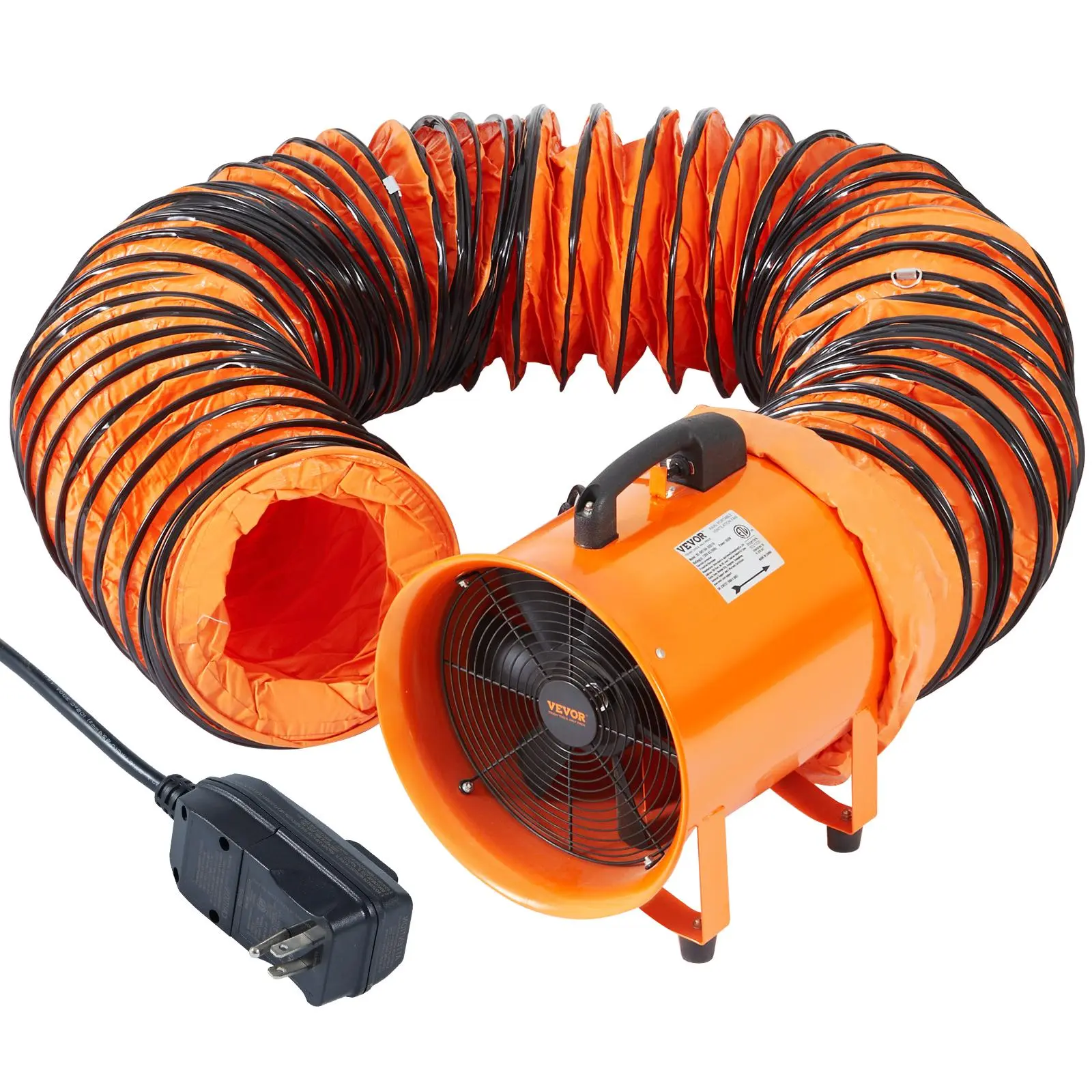 VEVOR 10in Durable Portable Ventilation Fan, 350W Heavy-Duty Cylinder Shop Exhaust Blower, 33ft Duct Hose, 1948CFM Industrial Utility Blower for Dust & Smoke Removal in Home/Workplace