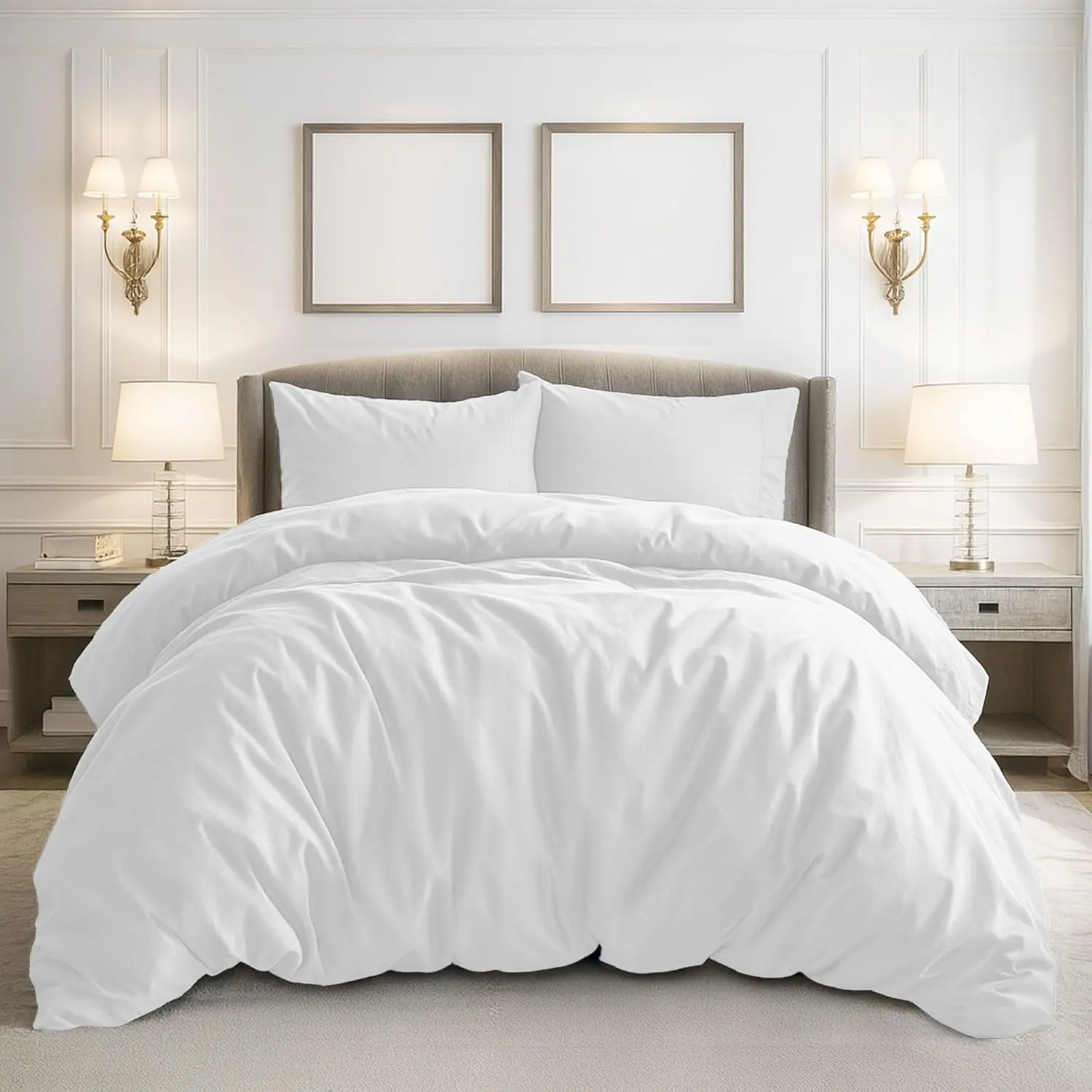 Duvet Cover Queen Size - 3 Pieces Soft Bedding Set, Includes 1 Duvet Cover 90x90 Inches with Zipper Closure & 2 Pillow Shams, Comforter Not Included, White