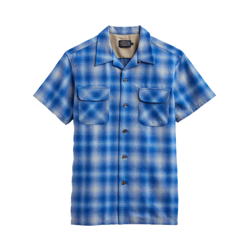 Pendleton Men's Short-Sleeve Blue Ombre Wool Board Shirt - 2024 Edition Menswear Casual Top with Waterproof Quality Fabric
