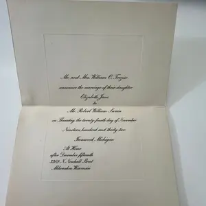 Elizabeth Jane & Robert W. Swain Wedding Invitation 1932 Ironwood MI AI9-M28
