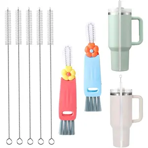 Straw Cleaner Brush Extra Long 13 inch for Stanley Yeti Tumbler Cup Straw Cleaner Brush Kit and 3 in 1 Cup Lid Cleaning Brush Multifunctional Water Bottle Brushes for Cleaning