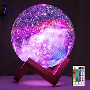 Moon Lamp Galaxy Lamp 5.9inch 16-color LED 3D Moon Lamp, remote and touch control moonlight lamp, suitable as a birthday gift for girls, boys, children, and women (wooden base)