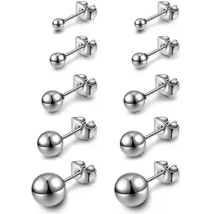 Ball Earrings Studs Set Stainless Steel Round Ball Studs Earrings Cartilage Earrings for Women Men 3mm-8mm（10counts）