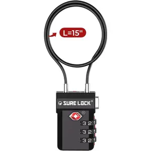 SURE LOCK TSA Approved Luggage Locks with Open Alert Indicator, 3 Digit Combination Cable Travel Lock for Suitcase, Backpack, Gym Locker, Toolbox, Carry on & Travel Bag