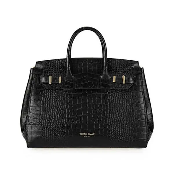 Women's Modern Classic Croc Embossed Calfskin Gigi Top Handle Handbag, 13" - Double Top Handle, Detachable Shoulder Strap, Interior Zip Pocket, Designer Handbags for Women, Teddy Blake Made in Italy, Work, Commute & Daily Use