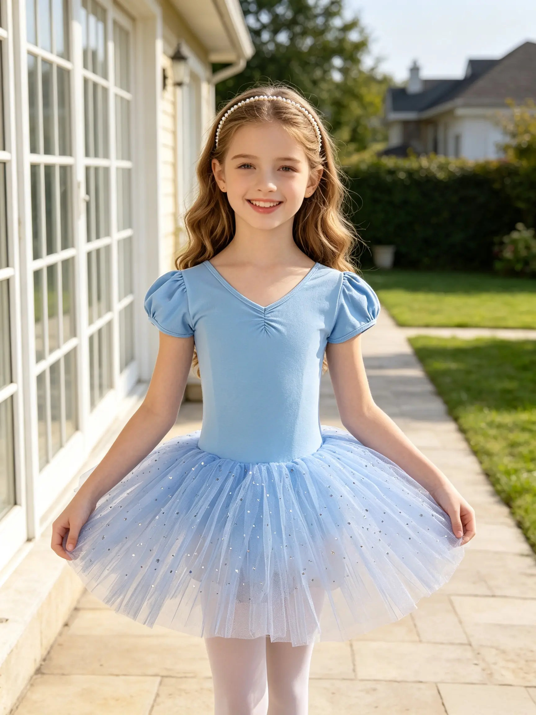 Toddler Girls' Pink Puff-Sleeve Ballet Tutu Dress - Soft Stretchy Leotard, Glitter Tulle Skirt for Dance Class, Recital, Dress-Up Play