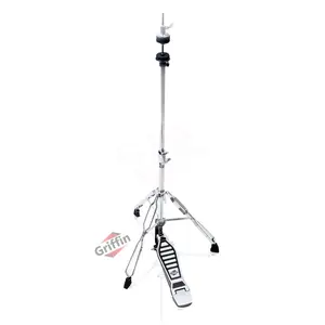 Deluxe Hi-Hat Stand by GRIFFIN | Hi Hat Cymbal Pedal With Pull Chain | HiHat Mount with Chrome Double Braced Hardware Accessory Set | Adjustable High Hat Holder Ideal for Mobile Percussion Drummers