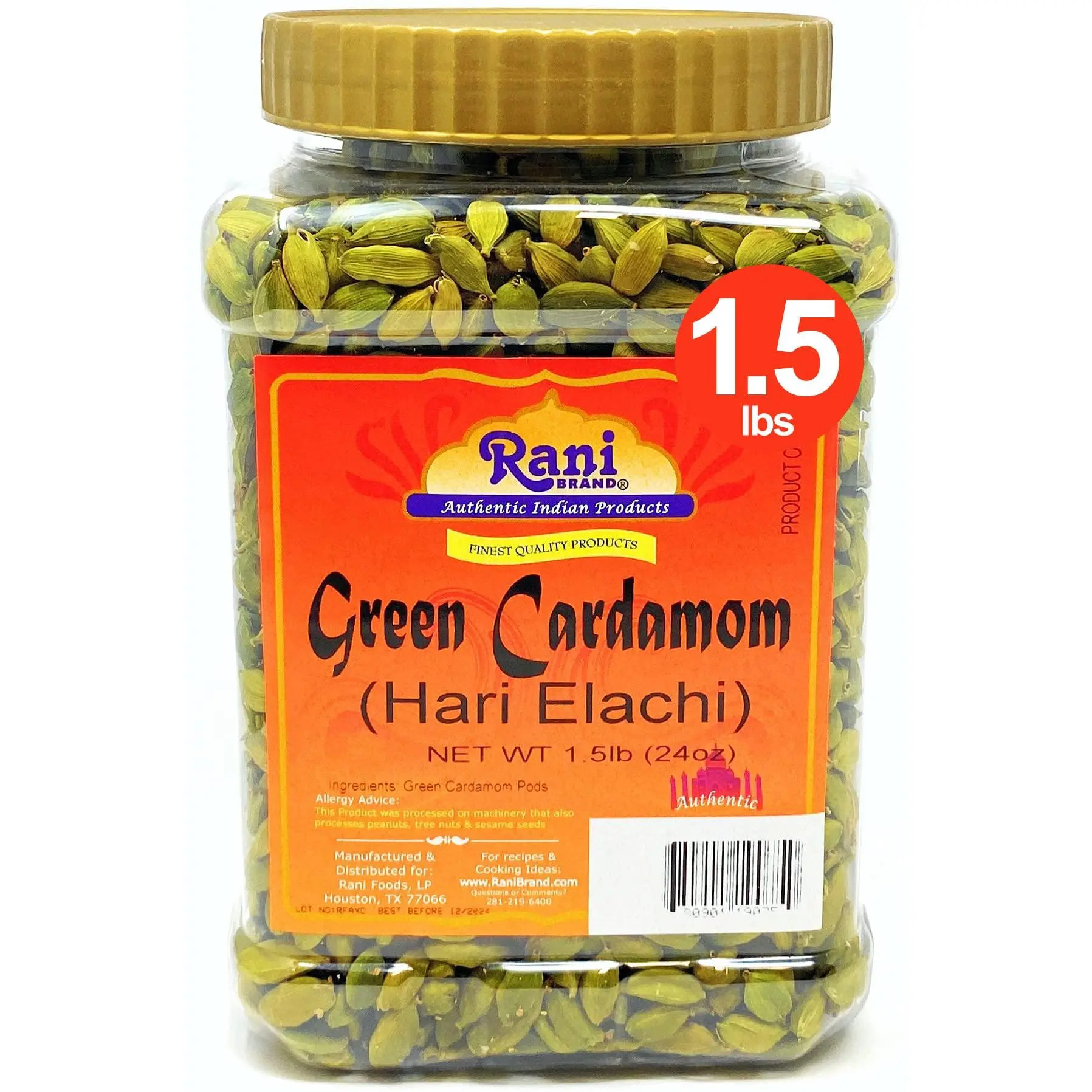 Rani Green Cardamom Pods Spice (Hari Elachi) 24oz (1.5lbs) 680g PET Jar ~ All Natural | Vegan | Gluten Friendly | NON-GMO | Product of India