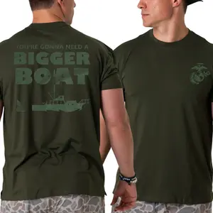 U.S. Marines Shirt with Eagle Globe Anchor Logo and You’re Gonna Need a Bigger Boat Graphic, Patriotic 2 Sides Military Tee, Soft Cotton Blend Shirt, Funny Shark and Boat Design Gift for Veterans and Marine Fans, for Men and Women, 2000s Outfits