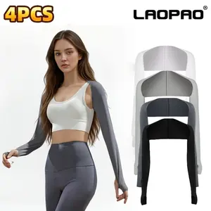 4pcs LAOPAO Women's Long Sleeve Shrug Arm Sleeves Ice Cool Arm Covers Yoga Fitness Cropped Cardigan Backless Short Cape, Breathable Quick-Dry Sports Sleeves Versatile Casual Outerwear Arm Sleeves Thumb Hole Non-Slip