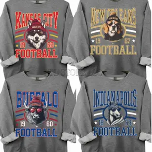 New Retro Style Varsity All Team Football Crewneck Sweatshirt -Dark Heather Color, Long Sleeve, Medium Clothing Length - Spirit Animal Football, Sports Hometown, Menswear, All Sizes GC1