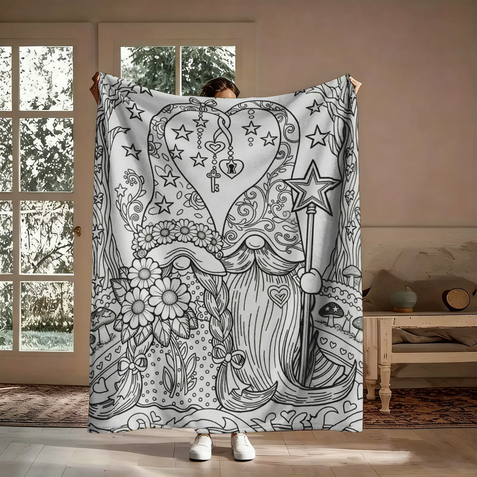 【Summer Sale Deals】Dwarf Coloring Book Flannel Blanket, Gift Blanket for Family Friends, Nap Blanket, Sofa Blanket, Camping Travel Multi-Purpose Blanket Veterans Throw Vintage Hand-Drawn Eras heating blankets