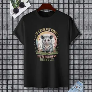 If I Ever Get Rabies You're High On My Biting List Humor T-Shirt, 100% Cotton, Single Side Printed, Black Short Sleeve T-shirt, Gift for Family Friends, S-XXXL, 1 pc, Fabric Weight 180g