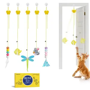 Potaroma Interactive Cat Toys 5 Pcs, Cat Teaser Retractable, Hanging Cat Feather Toys for Bored Indoor Adult Cats, Mental Physical Stimulation for All Breeds and Species